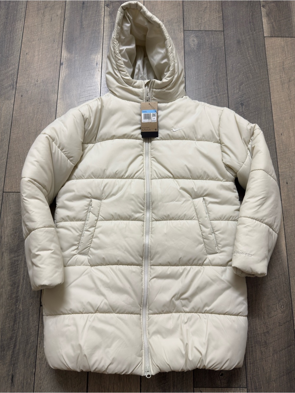 Women Nike Cream Hooded Puffer Coat